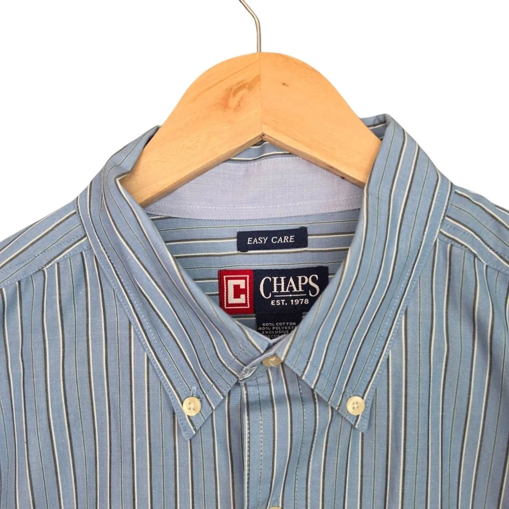 Chaps Shirt Mens XL Blue Striped Button Down‎ Easy Care Cotton Blend Casual
